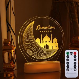 LED Ramadan 3D RGB Nachtlicht Batteriebetrieben Eid Mubarak Deko Tischdekoration Dekoleuchten mit Fernbedienung