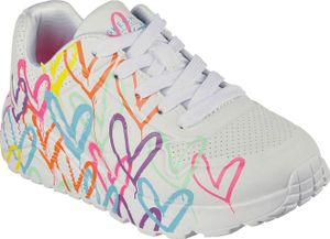 Skechers Kinder-Mädchen-Sneaker JGOLDCROWN UNO LITE - SPREAD Herzen-Muster Weiß-Mehrfarbig, Farbe:weiß, EU Größe:34