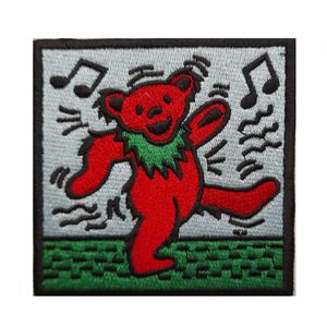 Grateful Dead - Tanzender Bär - Patch - Baumwolle RO4357 (Einheitsgröße) (Rot/Grün/Schwarz)