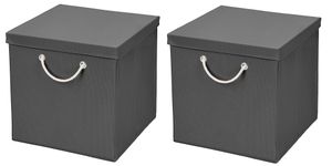 2 Stück Dunkelgrau Faltbox 30 x 30 x 30 cm  Aufbewahrungsbox faltbar mit Kordel und mit Deckel