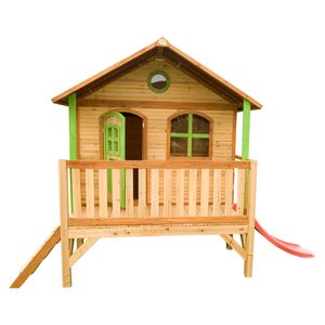 AXI Spielhaus Stef mit roter Rutsche | Stelzenhaus in Braun & Grün aus  Holz für Kinder | Spielturm für den Garten