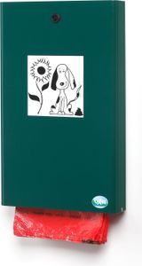 Robuster Hundekotbeutelspender für 200 Beutel | Wand- oder Rohrmontage | HxBxT 43x6x26,5cm | Verzinkter Stahl | Grün