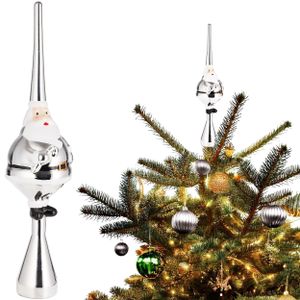 BRUBAKER Weihnachtsbaumspitze Santa - Christbaumspitze - 35 cm Baumspitze Weihnachtsmann - Weihnachtsbaum Spitze - Baumschmuck Weihnachten, Silber