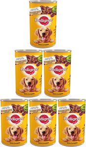 Pedigree Adult Nassfutter für Erwachsene Hunde mit Huhn und Karotte in Gelee 6 x 1200g (6 Dosen)