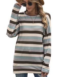Damen lässig gestreifte warme Pullover Bottoming Shirt Top,Farbe: Streifen 1,Größe:XXL