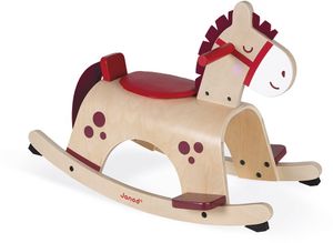 Janod - Dřevěný houpací koník "Pony" - Dětská hračka - Ideální pro učení rovnováhy - Systém proti překlopení - Měkké a moderní barvy - Od 1 roku, J08023
