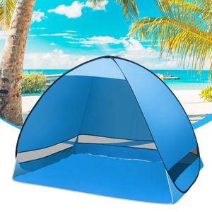 Hengda Strandmuschel Strandzelt Pop Up mit Tragetasche UV Schutz 50+ Wurfzelt leicht Sonnenschutzzelt Tragbar Sonnenzelt Blau 200x120x130cm kein vorhang