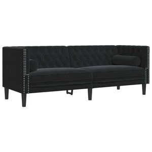 vidaXL Chesterfield-Sofa mit Nackenrollen 3-Sitzer Schwarz Samt