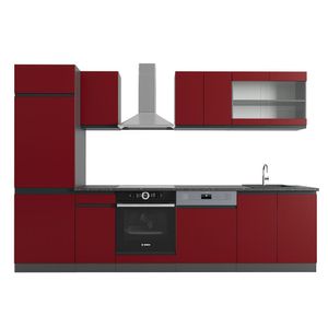 Vicco Küchenzeile R-Line, 300 cm J-Shape, Rot/Anthrazit