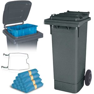BRB 80 Liter Mülltonne grau/anthrazit mit Halter für Müllsäcke, inkl. 250 Müllsäcke