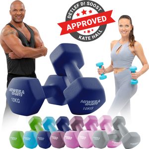 Miweba Sports Profi Neopren Hantel NKH100 | Hantelset - Kurzhanteln - Hexagon - Home Workout - Krafttraining - Anti Rutsch (Königsblau 2x 10,0 Kg)