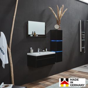 HOME DELUXE - Badmöbel WANGEROOGE BIG L Schwarz (HB) Badezimmermöbel Waschbecken Unterschrank Spiegel