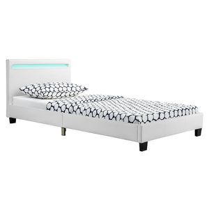 Juskys Čalouněná postel Verona 90 x 200 cm s LED osvětlením v bílé barvě