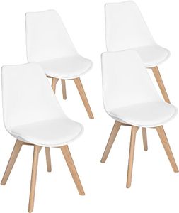 H.J WeDoo Sada 4 skandinávských retro designových čalouněných židlí Jídelní židle z plastu PP s masivní bukovou nohou bílá