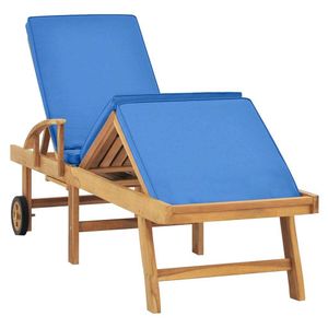 vidaXL Sonnenliege mit Auflage Massivholz Teak Blau