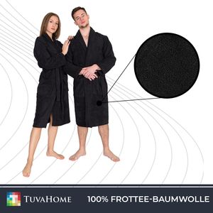 Černý froté župan - Tuva Home - 100% bavlna 350g/m2 Uni dámský a pánský elegantní dlouhý župan Velikost: XXL