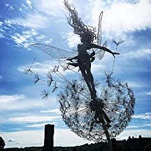 Blumenfee tanzt mit Löwenzahn Robin Whites Fee Skulptur Garden Metal Crafts