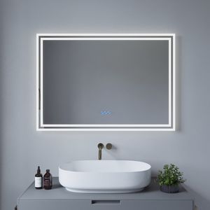 LED Badspiegel 100x70cm Badezimmerspiegel mit Beleuchtung Wandspiegel mit Touch-Schalter Kaltweiß 6400K Warmweiß 3000K Spiegelheizung Dimm- und Memory-Funktion Energiesparend IP44