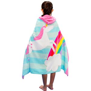 Kinderbadetuch Bademantel Baumwolle Cartoon Muster Kinder Robe Strand Schwimmen mit Kapuze Poncho（Pink）
