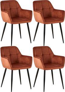 CLP 4er Set Esszimmerstühle Emia Gepolstert mit Ziernähten schwarzes Vierfußgestell, Farbe:braun, Material:Samt