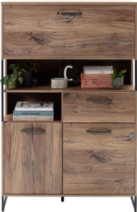 Highboard - Flagstaff Eiche Nachbildung - Schwarz - Metall - B 95 cm - 2 Türen - 1 Klappe - 1 Schublade