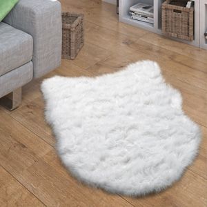 Kunstfell Fellteppich Imitat Sitzkissen Herfzorm Rund Verschiedene Formen, Weiß Grösse 80x120 cm Fell-Form
