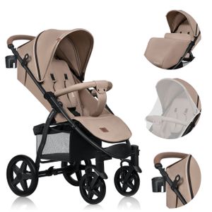 LIONELO Annet Buggy bis 22 kg mit Liegefunktion, Kinderwagen klein zusammenklappbar mit Zubehör, Moskitonetz, Fußdecke Getränkehalter, Korb Beige