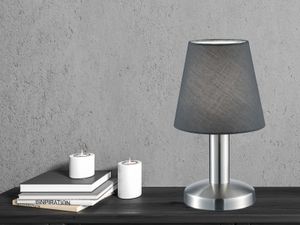 Tischleuchte Silber matt Stoffschirm Grau Ø 14cm