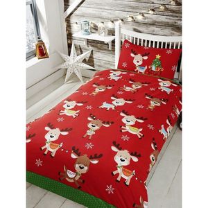 Rapport - Sada ložního prádla "Rudolf a přátelé", vánoční design AG2060 (jednolůžko) (červená)