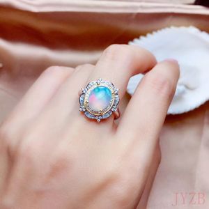 Retro-Ring mit natürlichem Opal. Großer eiförmiger Opal-Ehering-Verlobungsring für Frauen mit Kette