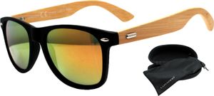 Retro Nerd Sonnenbrille Polarisiert Verspiegelt Orange Echte Holz Bambus Bügel Nerdbrille Schwarz mit Brillenbox  Rennec