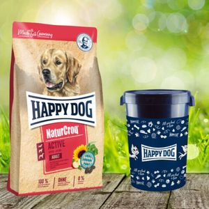 Happy Dog Premium Natur Croq Aktive 15 kg + Happy Dog Futtertonne 43 Liter geschenkt
