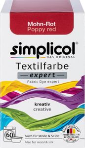 simplicol Textilfarbe expert, DIY Färbemittel für Stoff in verschiedenen Farben, Farbe:Mohn-Rot (1703), Größe:1er Pack