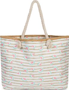 styleBREAKER Damen XXL Strandtasche mit Streifen und Melone Früchte Print, Reißverschluss, Schultertasche, Shopper 02012287