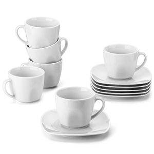 MALACASA, Serie Elisa, Šedobílá porcelánová kávová souprava čajová souprava, každá 6 x šálek s 6 x podšálkem pro 6 osob