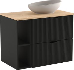 WENA Waschtischunterschrank mit Regal, geriffelte Fronten, 2 Soft Close-Schubladen (Farbe: Schwarz) WENA Waschtischunterschrank mit Regal, geriffelte Fronten, 2 Soft Close-Schubladen (Farbe: Schwarz)