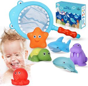 7stk Baby Badespielzeug Set Badewannenspielzeug Wasserspielzeug Badewanne Spielzeug mit Fischernetz Kinder ab 1 Jahr