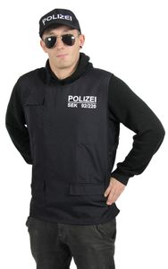 Polizei Weste und Polizei Mütze für Erwachsene SEK Uniform SWAT Kostüm Set für Herren Fasching Karneval, Größe:XL