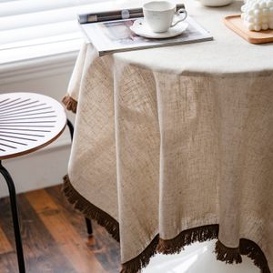 Baumwoll Leinen Tischdecke Abwaschbare, Vintage Tischdecken Für Rechteckig Tische Küche Esstisch Dekoration Möbelbezug (Beige, 140x220cm)