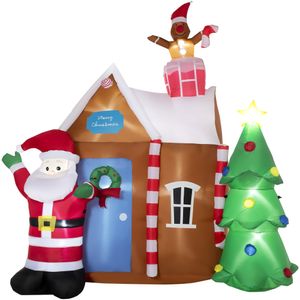 Outsunny 210 cm Weihnachtsdeko Aufblasbar Lebkuchenhaus mit Weihnachtsmann Weinachtsbaum Wasserdicht mit LED-Leuchtern für Innen- und Außenbereich schnell Luftgeblase Im Freien Polyster