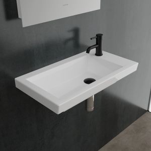 Alpenberger Waschbecken Eckig 60 cm Breit | Waschtisch mit Links Becken Groß & Rechteckig | Verwendung als Aufsatz- oder Hänge Waschtisch | Grüßzügiger Waschbereich