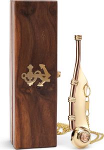 12cm Maritimes Bootsmannspfeife aus Messing mit Kette in Holzbox Anrufpfeife