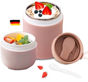 2-lagig 800ml Edelstahl Thermo Lunchbox Brotdose mit Löffel und Deckel Rosa Lunchboxen