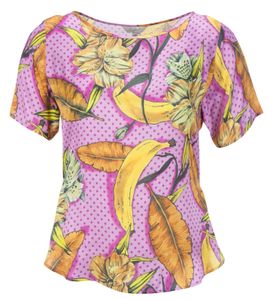 Frogbox Satin-Bluse luftig lockeres Damen Blusen-Shirt mit Bananen-Print Bunt, Größe:34