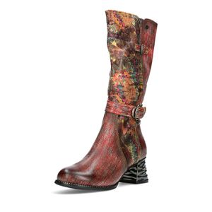 Laura Vita Damen Stiefel Boho Bohemian Muster Schnalle Nieten Ilciro 0223, Größe:38 EU, Farbe:Rot