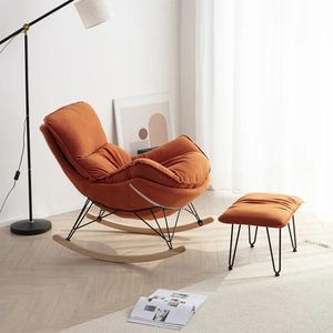 360Home Schaukelstuhl Schwingsessel Relaxstuhl Holz Sessel gemütlich mit Hocker orange