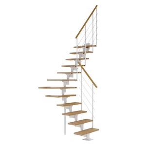 DOLLE Raumspartreppe Boston | 11 Stufen | Geschosshöhe 228 – 300 cm | 1/4-gewendelt | Eiche, lackiert | Unterkonstruktion: Weiß (RAL 9016) | volle Stufen 70 cm | inkl. Geländer |