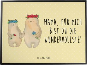 Mr. & Mrs. Panda Schreibtischunterlage Bären mit Blumenkranz - Gelb Pastell - Geschenk, Schrein, Freundinnen, Kind, Kinder, Mutter, Bruder, Familie, Bürobedarf, Mama