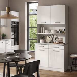Livinity® Küchenblock R-Line, 100 cm mit Arbeitsplatte, Weiß Hochglanz