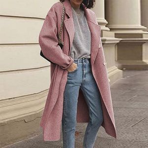 Damen Wollmantel Trenchcoat Damen Warmen Langen Mantel,Farbe:Rosa,Größe:L
